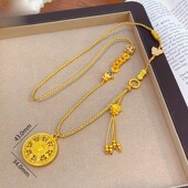 金店同款 沙金仿真金五帝币八宝罗盘吊坠项链五帝钱小财神毛衣链