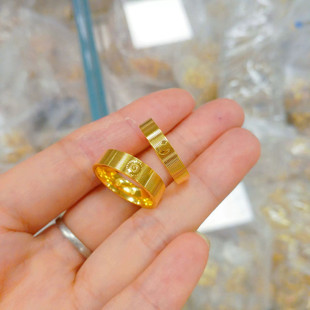 越南沙金女款古法素圈星月对戒实心仿真简约素圈戒指送女友礼物