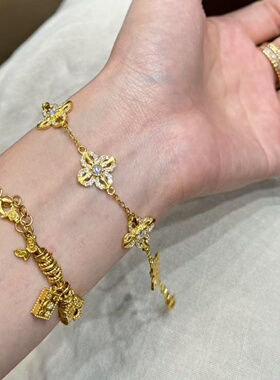 金店同款沙金四叶草金刚杵手链女高级感手饰黄金色新款时尚女士