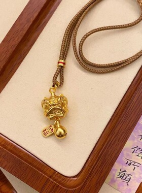 沙金仿真金镀金招财纳福醒狮铃铛吊坠中国风醒狮挂件送女友