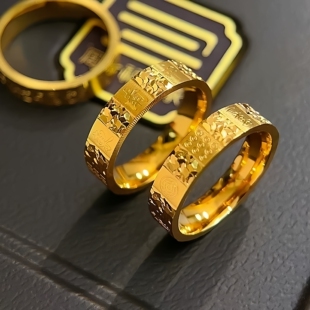 金店同款沙金仿真金碎冰冰麻将戒指女款轻奢小众设计百搭指环精致