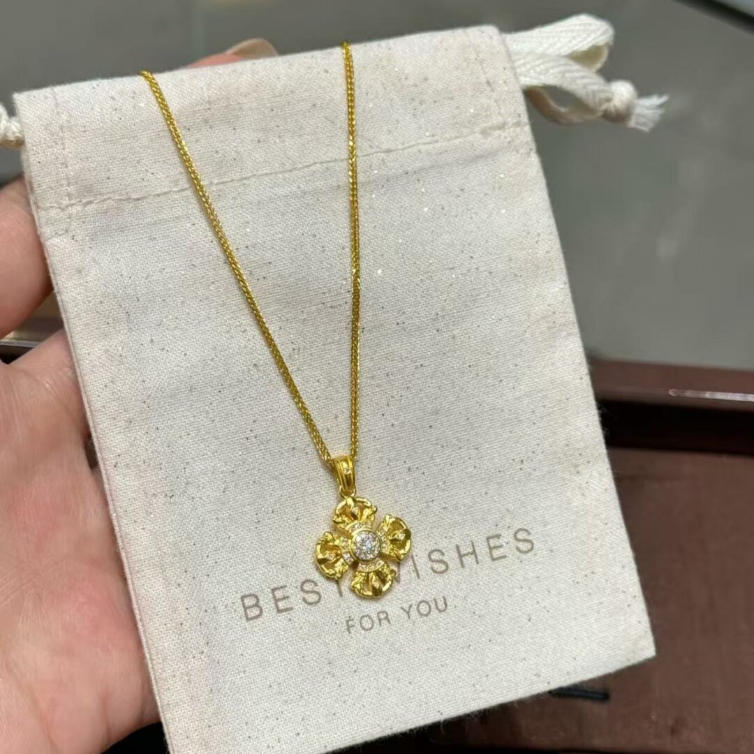 黄金色古法毛衣链锁骨链法郎彩宝葫芦沙金十字点钻金刚杵吊坠简约