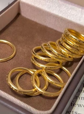 金店同款沙金仿真金古法素圈戒指女款轻奢高级感指环手饰小众设计