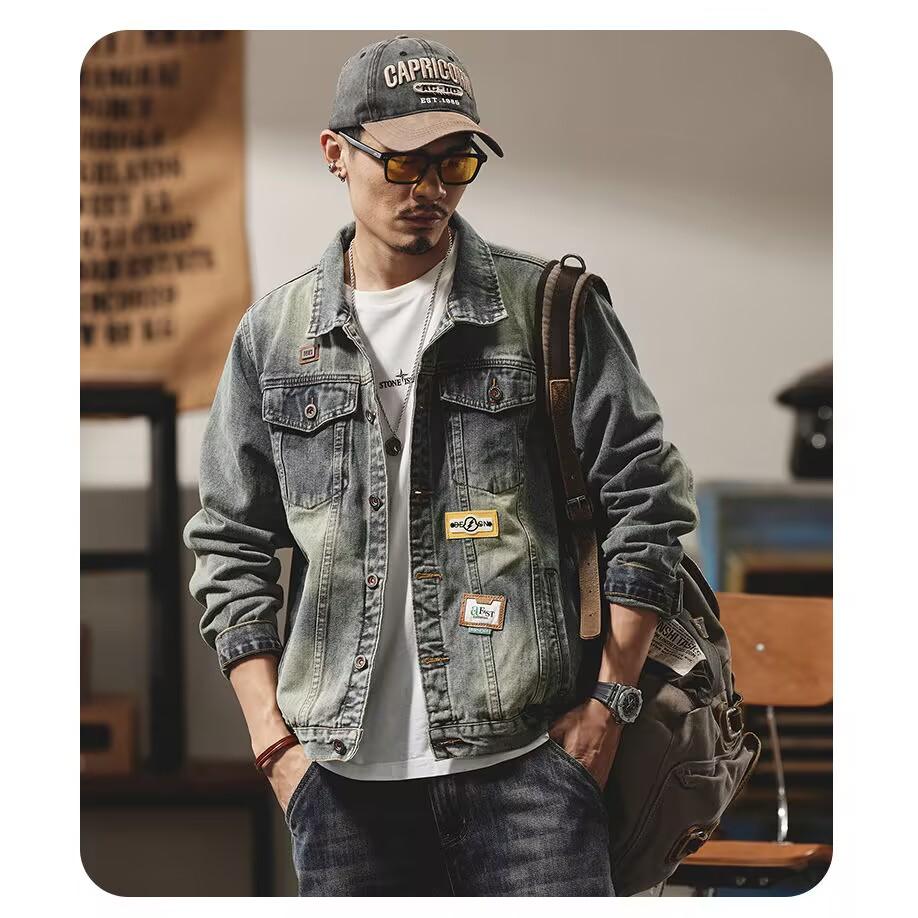 网红重磅牛仔外套男士新款刺绣潮牌夹克精神小伙时尚个性上衣