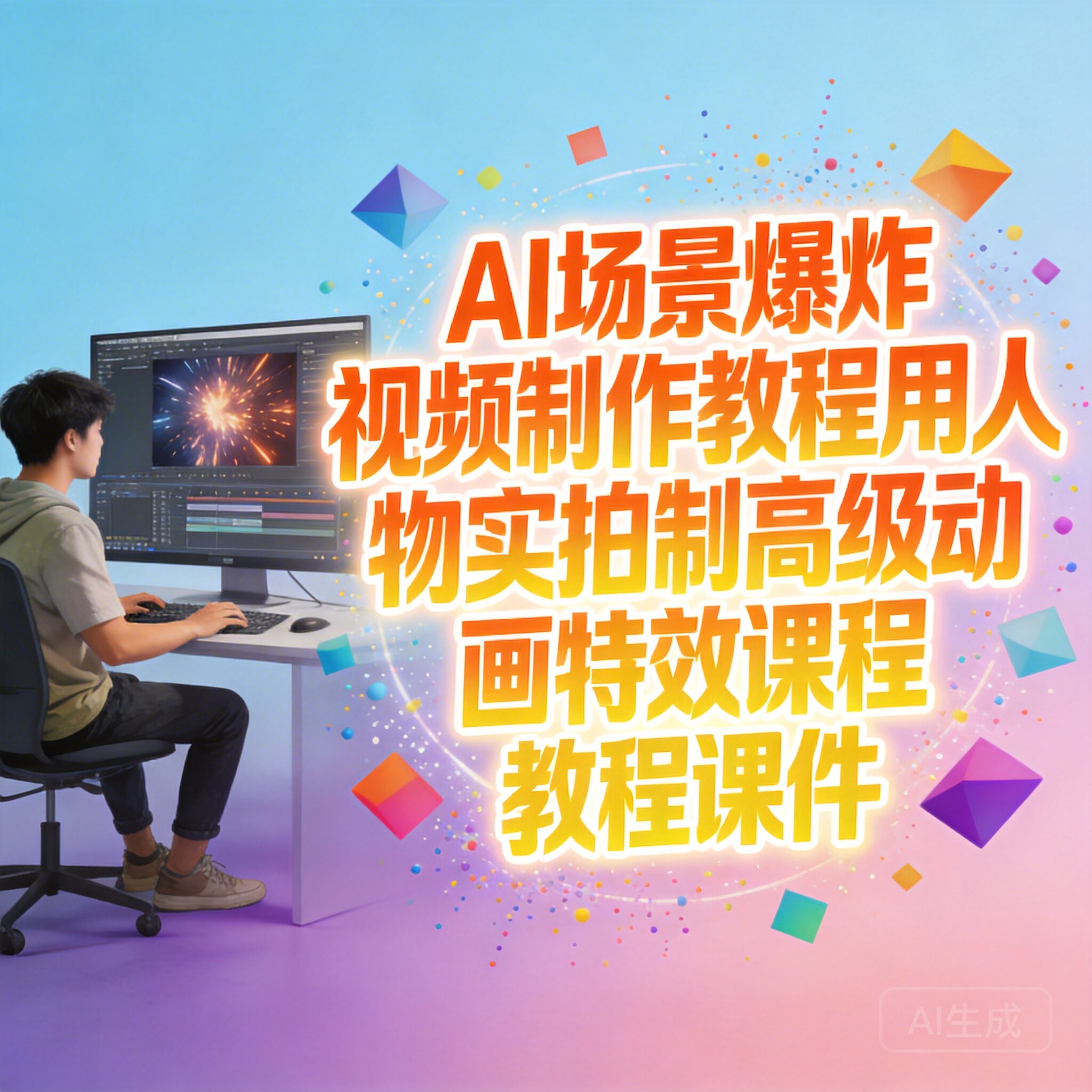 AI场景爆炸视频制作教程用人物实拍制高级动画特效课程教程课件