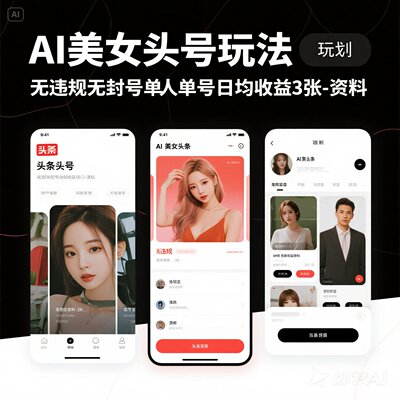 AI美女头条号玩法无违规封号单人单号日均3张收益资料课程教程