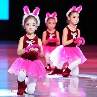 小花猫蓬蓬裙儿童动物表演服女童小狐狸小兔子舞蹈演出服猫咪服装