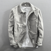 休闲宽松青年外穿薄款 男士 文艺复古百搭透气衬衣 纯棉衬衫 简约长袖