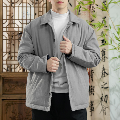 草民麻衣新品加厚保暖棉服男士防寒宽松上衣休闲国风冬季棉袄外套