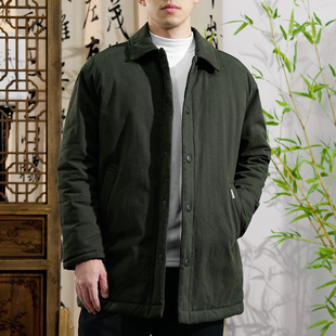草民麻衣防寒复古男士冬季新款加厚棉服保暖棉衣中长款棉袄外套