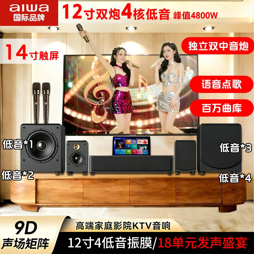 aiwa爱华WA777/666家庭影院KTV电视音响K歌点歌机 12寸低音炮音箱