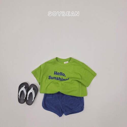 韩国进口婴幼童装夏季简约字母拼色休闲运动短袖短裤套装Soybean