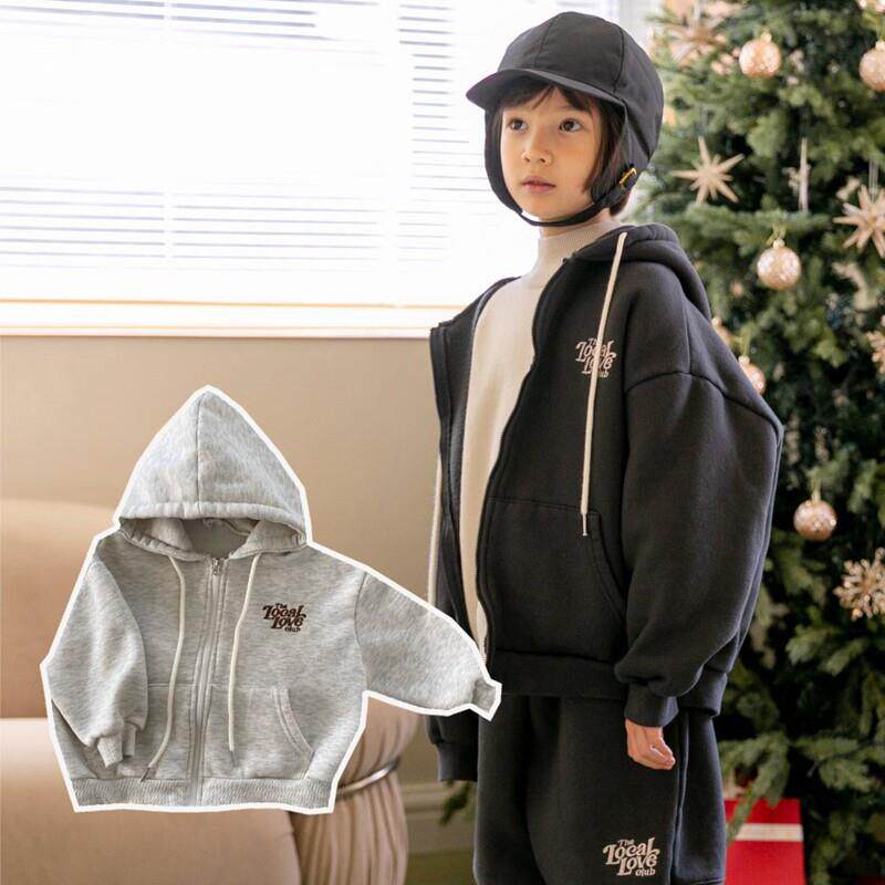 哦哦乐韩国童装儿童加绒卫衣外套韩国童装冬季男童女童拉链连帽开