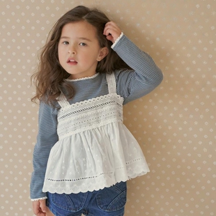 哦哦乐韩国童装春款女童镂空可叠穿吊带背心