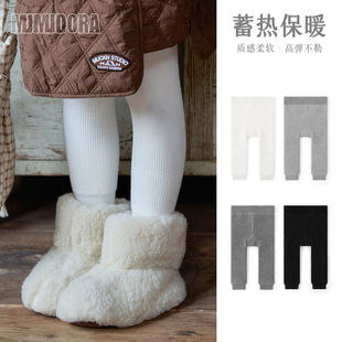 宝宝九分裤秋冬新款加绒加厚保暖女童打底裤纯色儿童百搭打底裤子