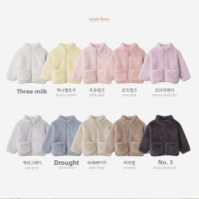 哦哦乐韩国童装亲子装韩国进口婴幼童装马卡龙糖果色毛绒外套儿童