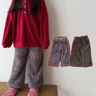 哦哦乐韩国童装现货MNBB韩国童装25冬季男童女童加厚毛绒长裤子百