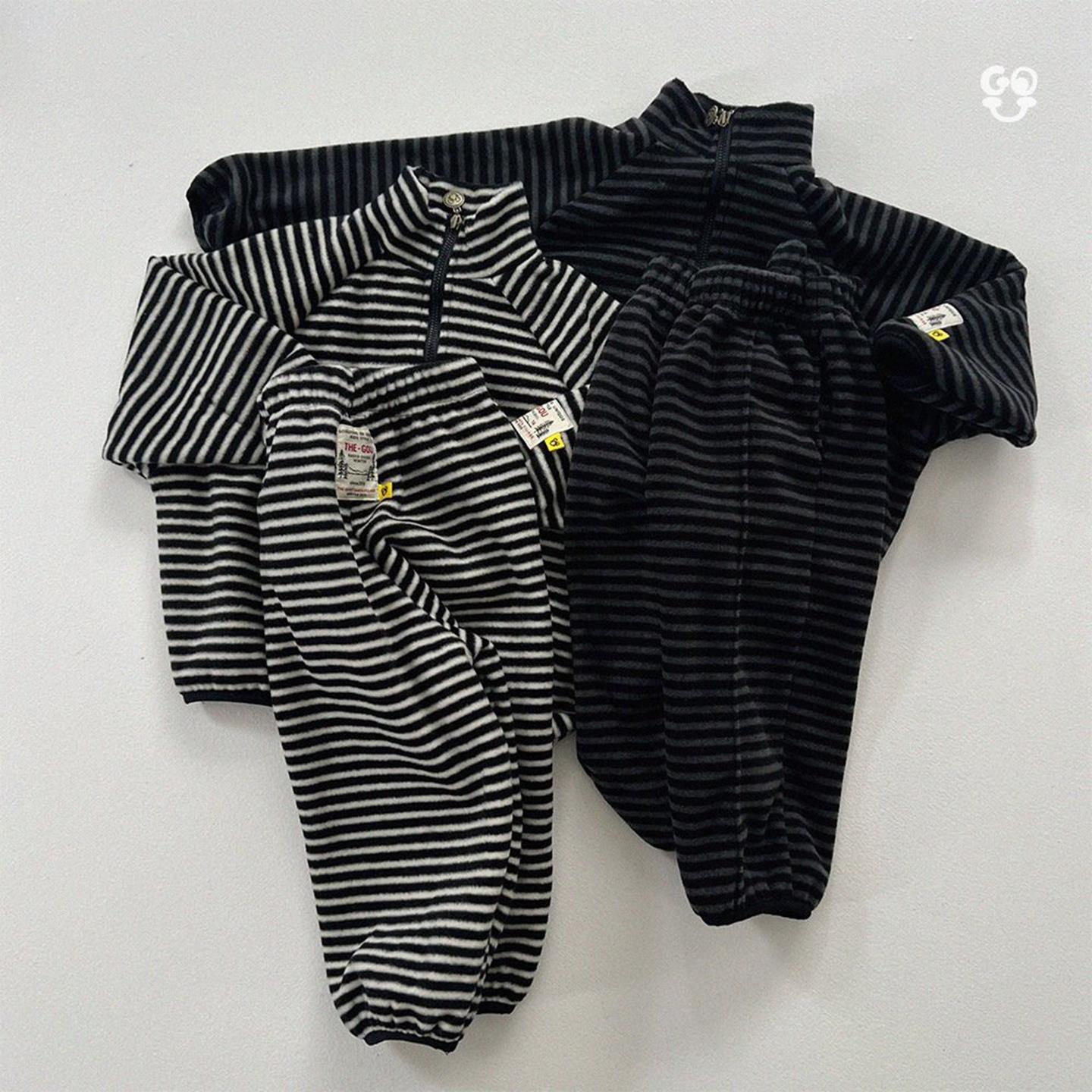 哦哦乐韩国童装现货GOU韩国童装25冬男女童休闲条纹加厚毛绒卫衣