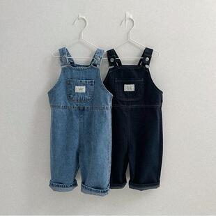 哦哦乐韩国童装婴幼童装春秋新款时尚洋气休闲牛仔背带裤直筒连身