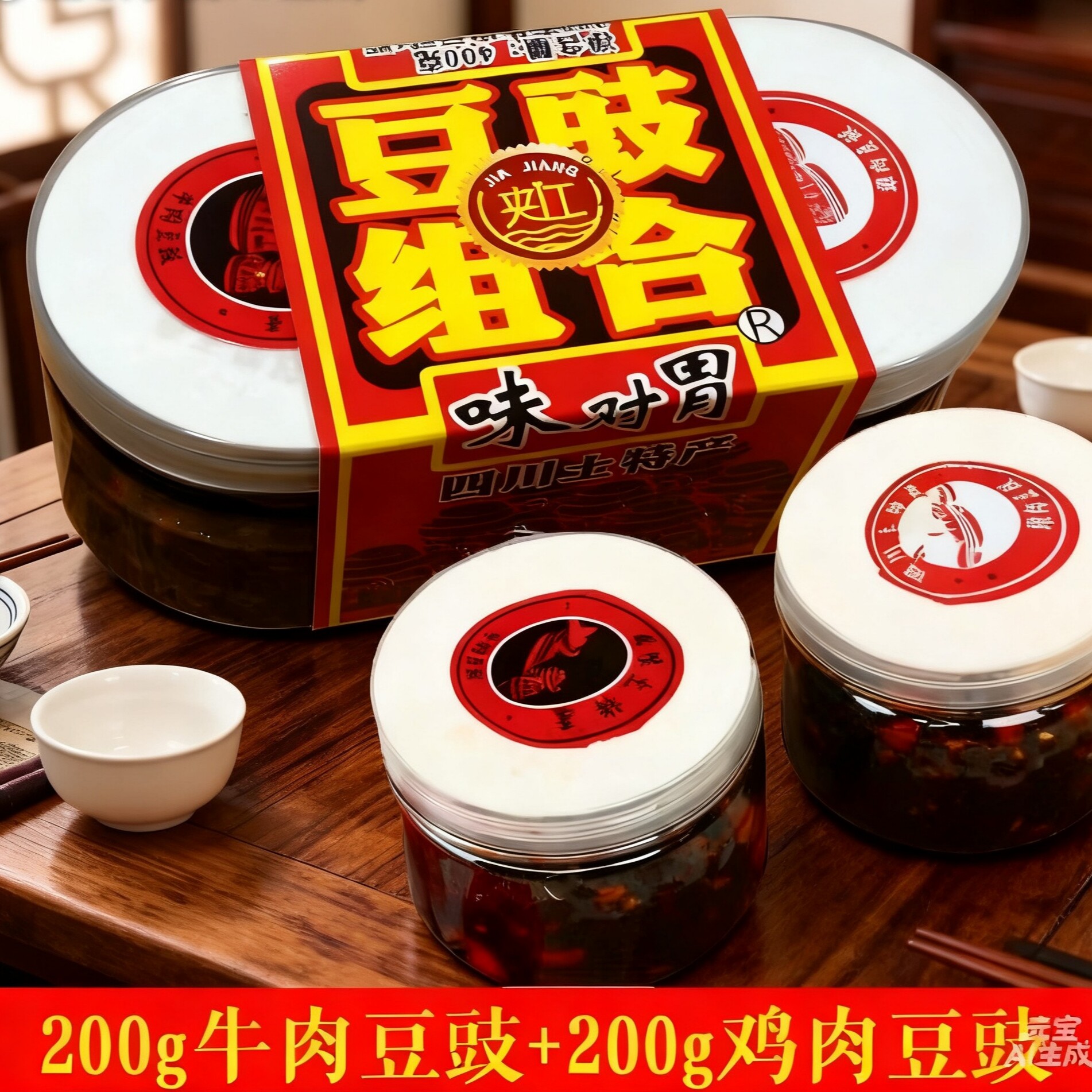 四川特产乐山夹江牛肉鸡肉豆豉风味组合400g拌面酱拌饭酱香辣下饭