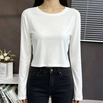 春夏莫代尔圆领长袖T恤女宽松显瘦打底衫轻薄透气纯色常规款上衣