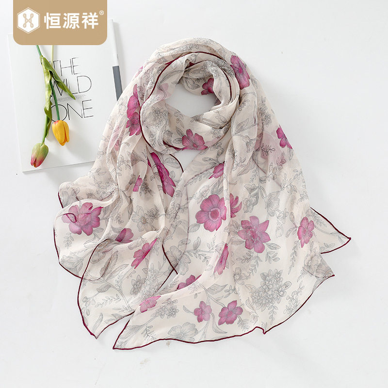 恒源祥时尚名媛淑女真丝围巾100%桑蚕丝大方巾披肩两用薄款大披肩