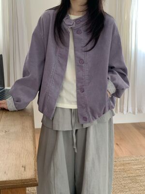 韩系设计感碎花拼接灯芯绒外套女小个子2026秋季新款宽松百搭上衣