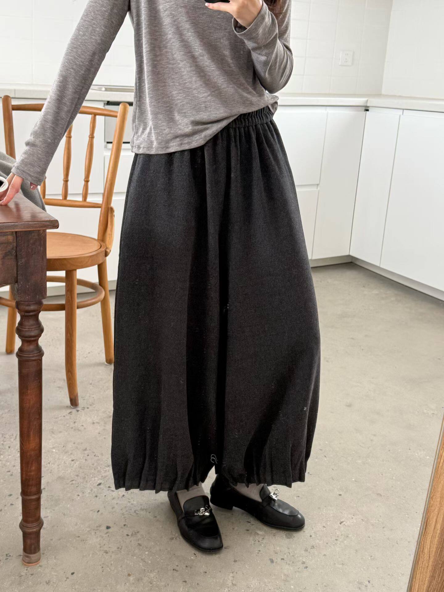 韩版设计感毛呢休闲裤女2026秋季新款高腰显瘦宽松九分直筒阔腿裤
