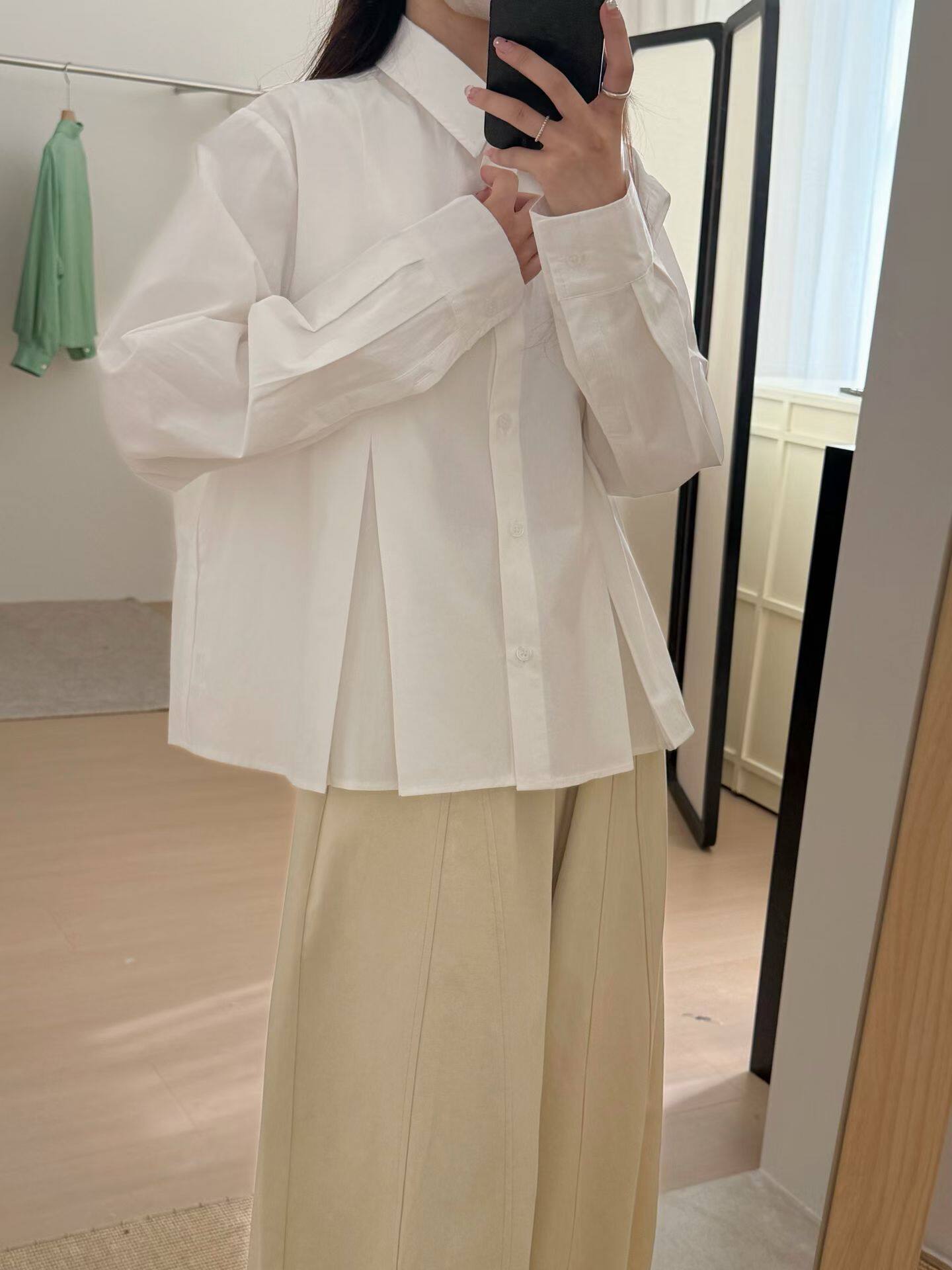 韩系设计感压褶长袖白衬衫女小个子2026春季新款时尚百搭小众上衣