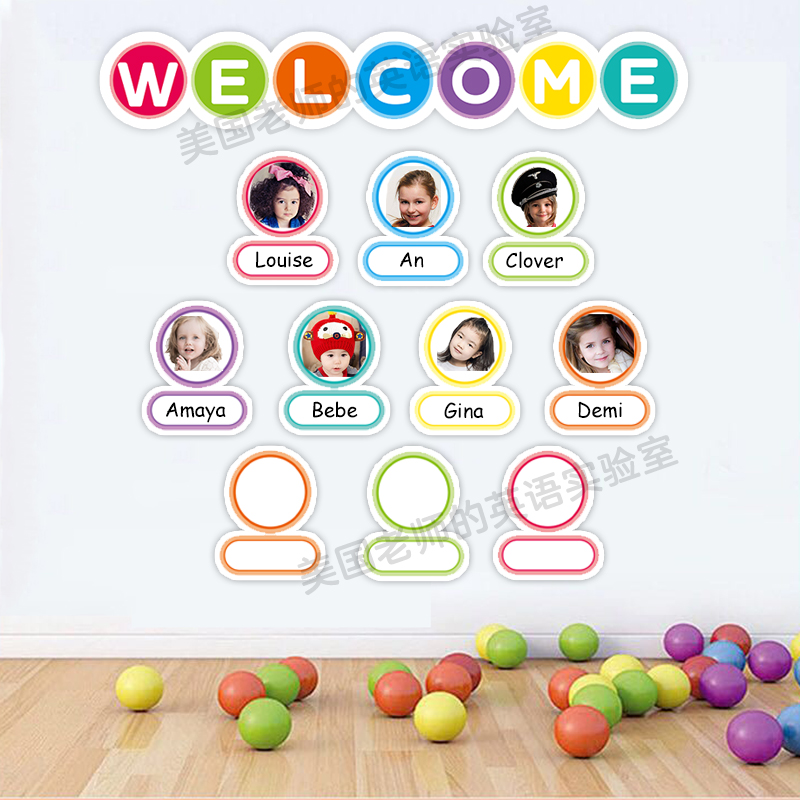 学校教室班级学员照片墙英文卡片主题墙装饰亲子早教英语教师教具