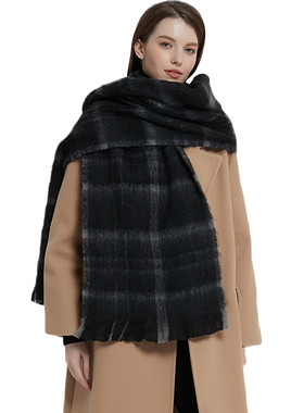 Men's And Women's Warm Scarf Ring Black Plaid Scarf Shawl