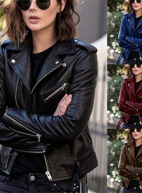 2021 leather jacket women's short coat motorcycle clothing l