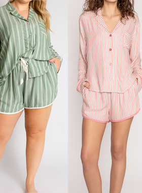 Home Clothes Shirt Shorts Set New Two-piece Women's Striped