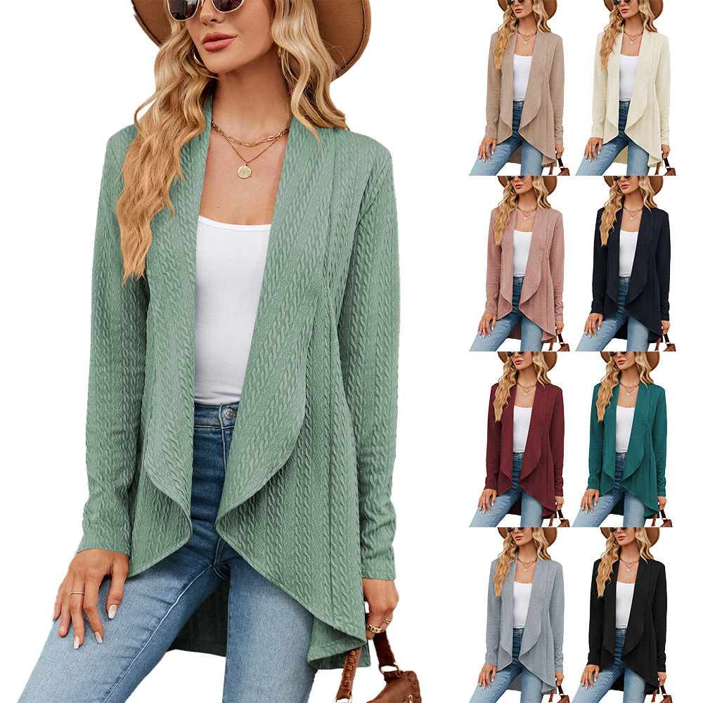 New Women's Long-sleeved Solid Color Loose Cardigan Top Knit