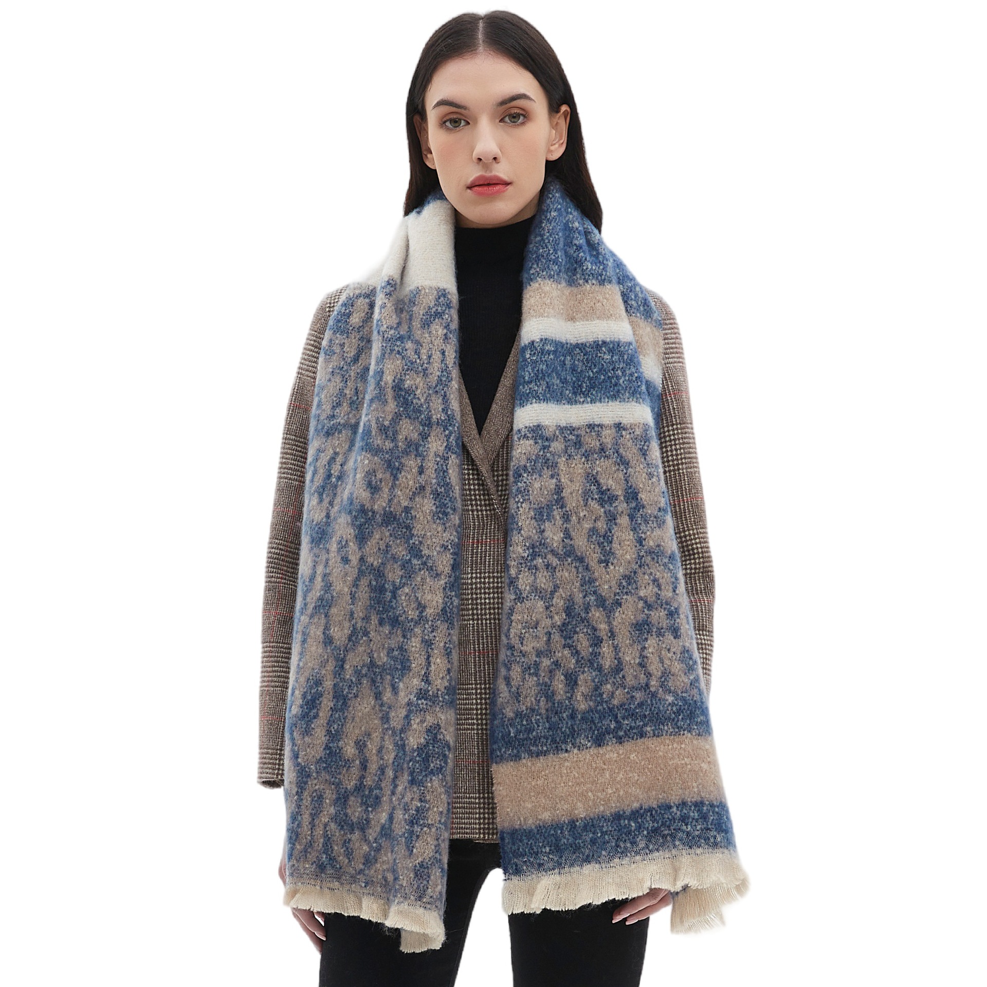 New Men's And Women's Short-whisked Jacquard Stitching Scarf