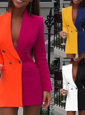 2022 hit color stitching business wear V-neck cardigan dress