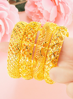2025新款黄金色越南沙金女式镂空卡扣手镯复古婚庆结婚饰品女手环