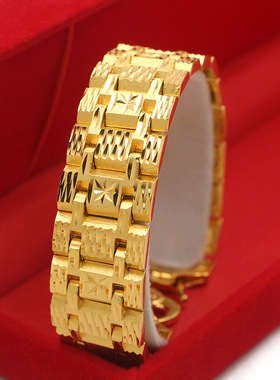 2025新款男士镀沙金手串宽版满天星厚金手表链摆地摊手链男