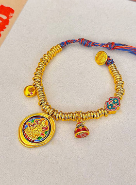 2026新款女式黄财神多宝锤纹盘缠手链古法编绳轻奢设计感国风手串