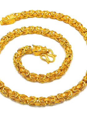 龙头项链仿金镂空橄榄男士项链复古霸气铜镀金8mm龙骨链吊坠