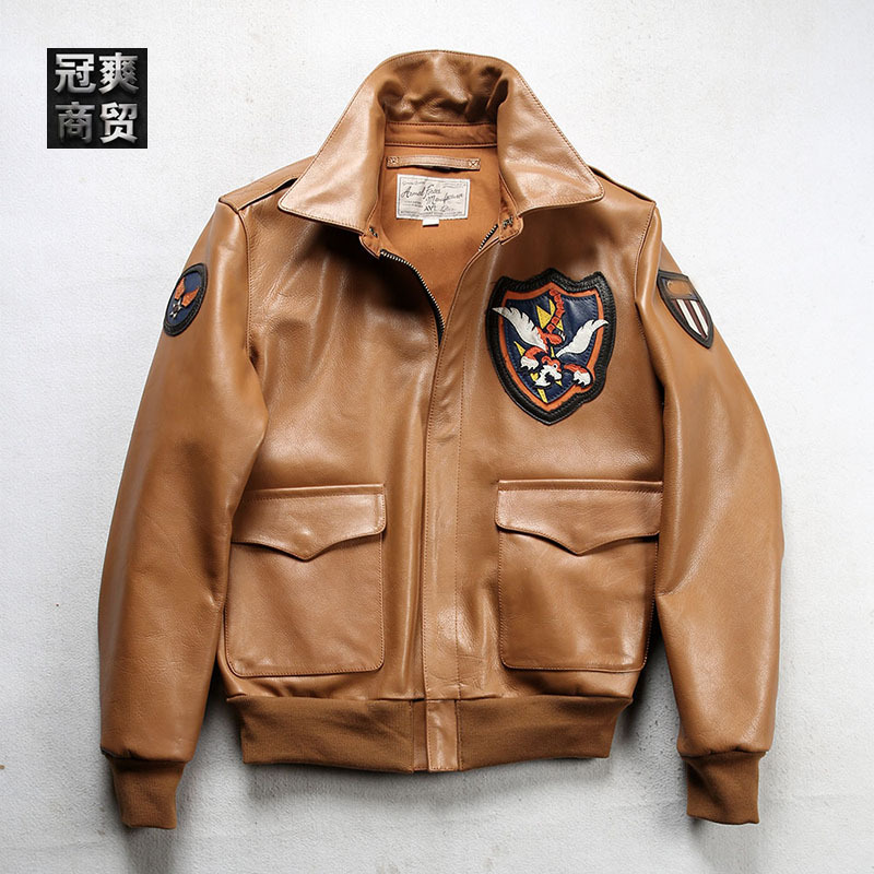 2025冬季男歌手朋克小老虎G1飞行员真皮夹克男翻领休闲黄牛皮皮衣