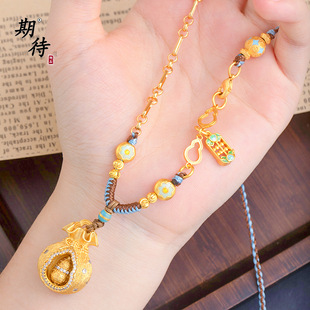 黄金色沙金福袋葫芦编绳项链女款久不掉色算盘锁链编织项链毛衣链