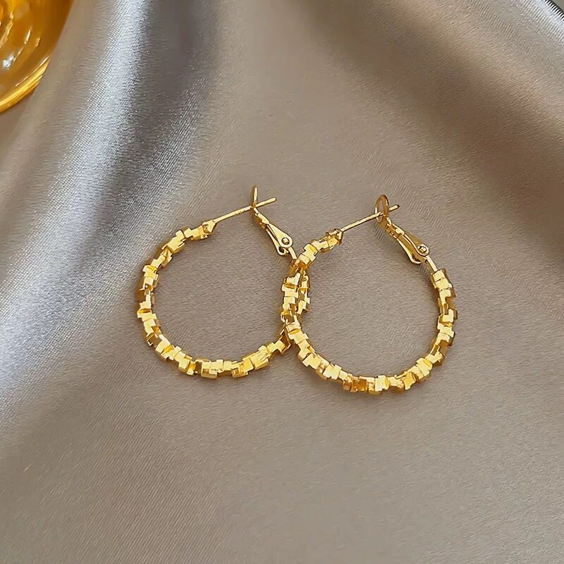 明星同款沙金高级感不规则大圆圈耳钉超显脸小耳环女轻奢耳圈