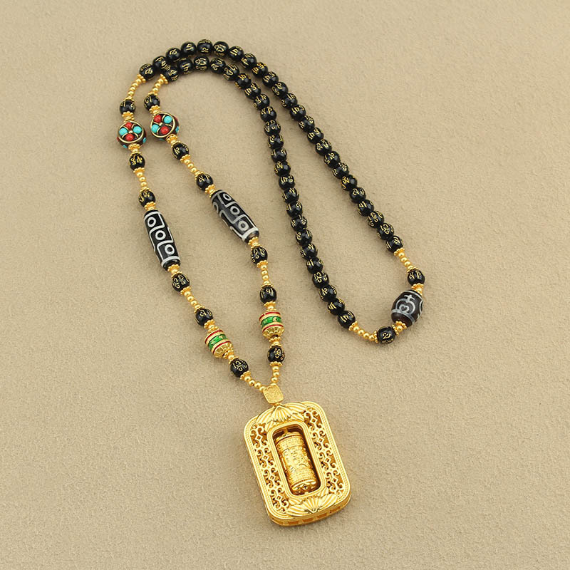 男女唐卡配链可拆卸金色长款吊坠六字箴言玛瑙天珠高档复古链项链
