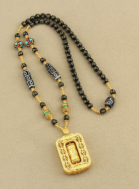 男女唐卡配链可拆卸金色长款吊坠六字箴言玛瑙天珠高档复古链项链