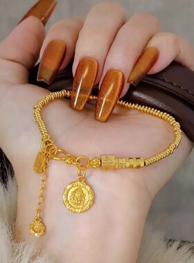 韦雪同款沙金算盘珠黄财神吉言手链女气质百搭招财纳福盘缠手串