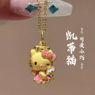 黄金色保色沙金hellokitty凯蒂猫蝴蝶结吊坠项链女式可爱锁骨链