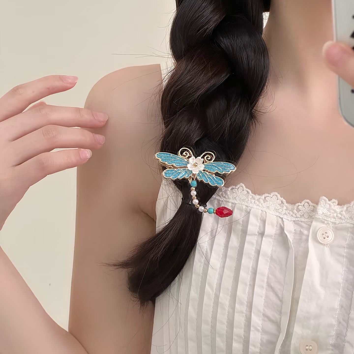 中国风仿烧蓝釉彩蜻蜓小鸭夹精致国风手工边夹碎发夹旗袍汉服