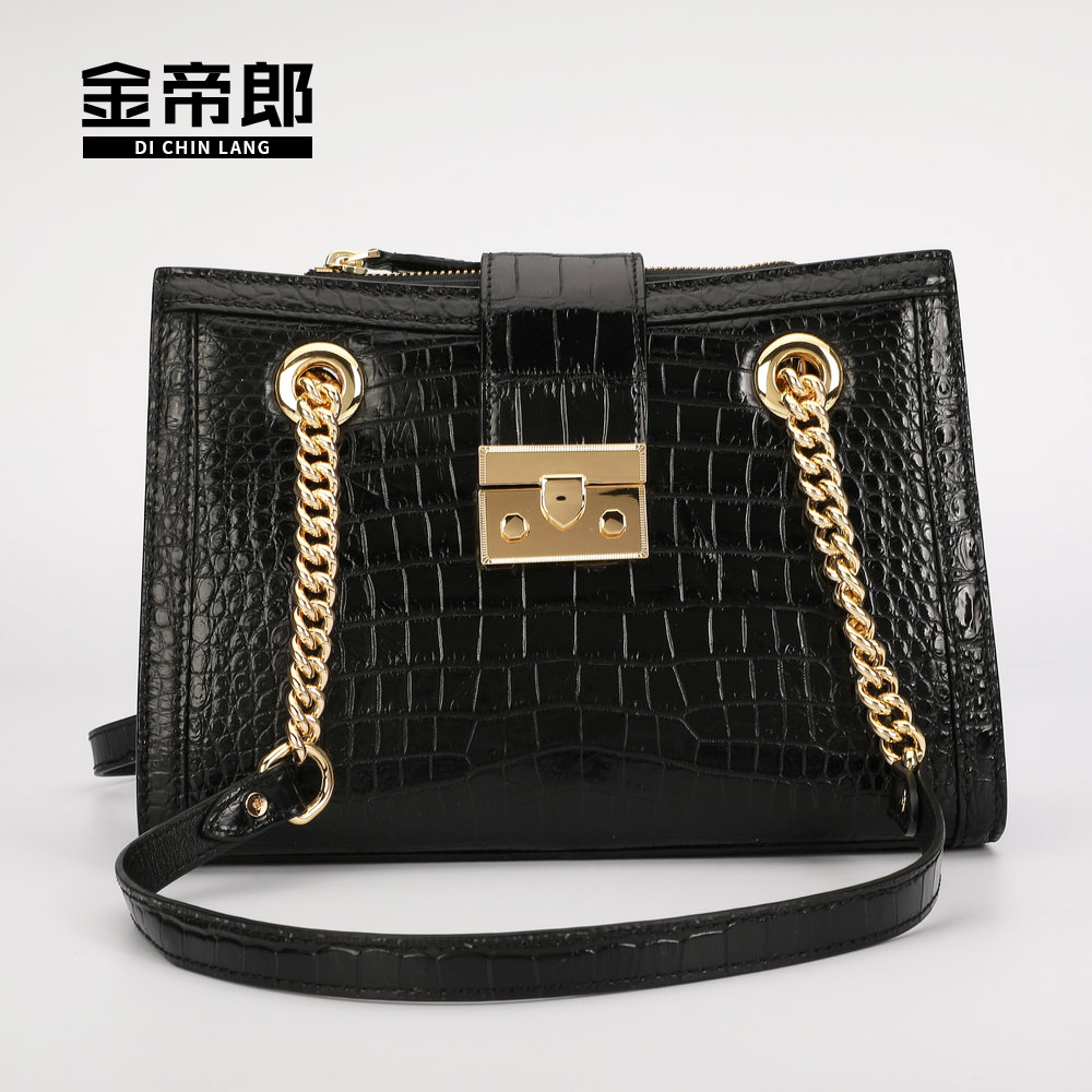 2025暹罗鳄鱼皮女包真皮包包时尚黑色女士单肩斜挎包链条腋下包女