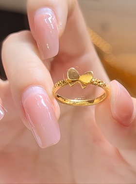 女士黄金色沙金鱼鳞碎冰冰蝴蝶结戒指时尚百搭爆闪食指戒指环现货